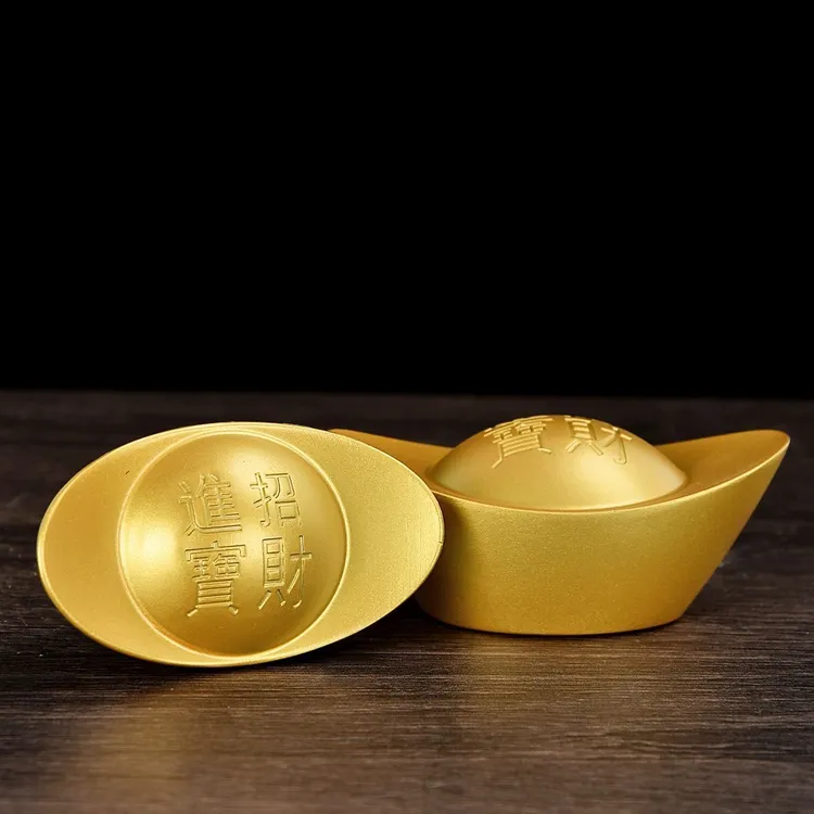 大号沙金色金元宝小摆件 实心金色元宝摆件新中式 镀金大号