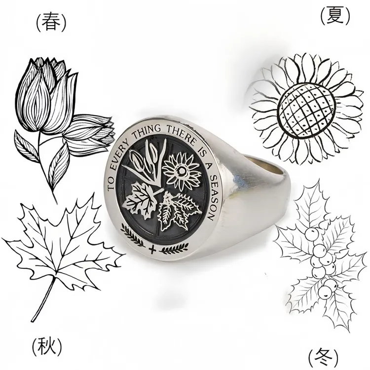 铜合金戒指 世间凡事皆有定期印章戒指男霸气复古小众个性指环