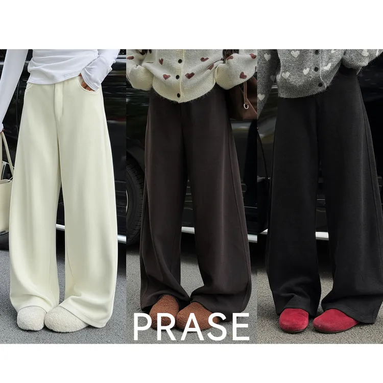 PRASE·噜【复古调性】微胖显瘦高腰时尚绒感保暖直筒休闲裤PR511E39