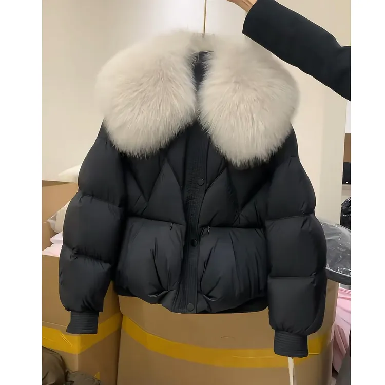 大毛领高充绒量白鸭绒羽绒服女2025冬季新款保暖版型巨好看的短款