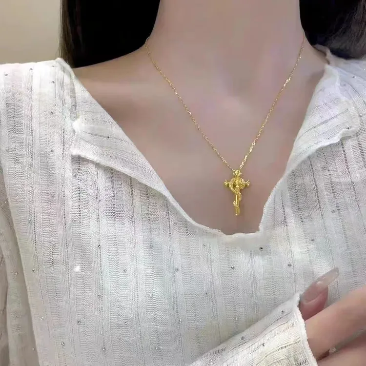 坠链均925银 金灵蛇权杖项链蛇年项链百搭时尚本命年新年礼物