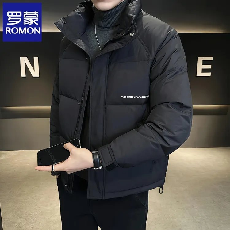 Romon/罗蒙冬季新款羽绒服男士韩版时尚纯色休闲立领夹克保暖外套