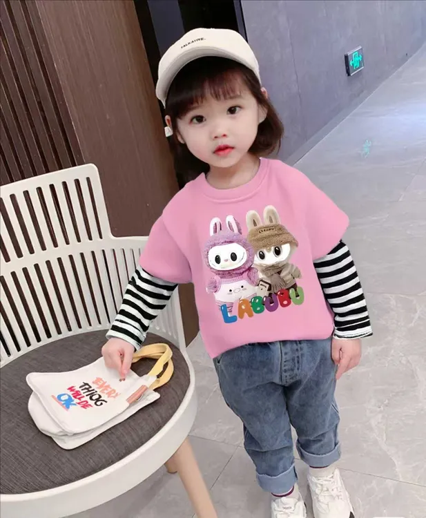 纯棉女童长袖T恤2025春秋新款假两件儿童装宝宝上衣T春装打底衫