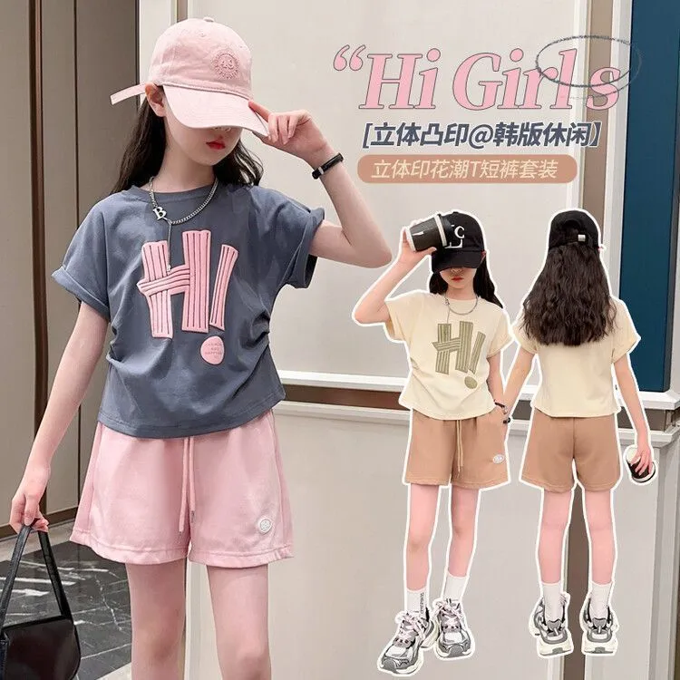 女童宝宝夏装套装2025新款夏季休闲套装短袖短裤时尚儿童两件套潮