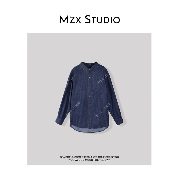 MZX 春夏全棉长袖翻领宽松牛仔衬衫WT7163-Y