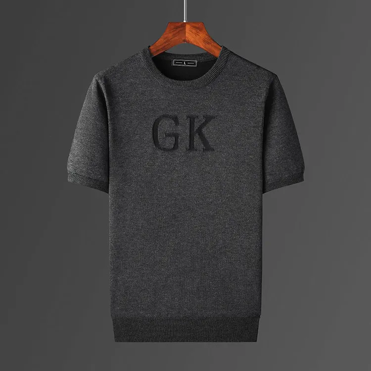 男士秋冬圆领提花短袖时尚针织衫休闲百搭潮流韩版修身透气毛衣t