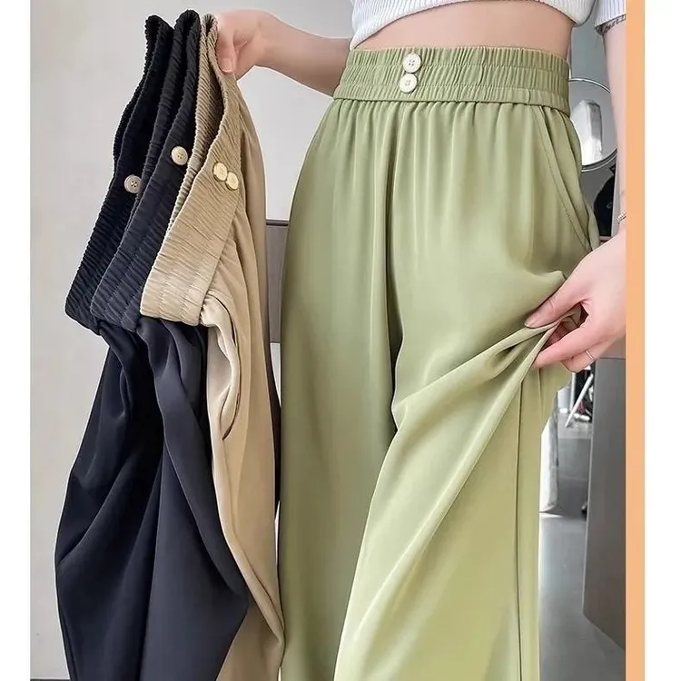 胖MM大码西装阔腿裤裤子女夏季薄款高腰宽松显瘦垂感直筒休闲裤