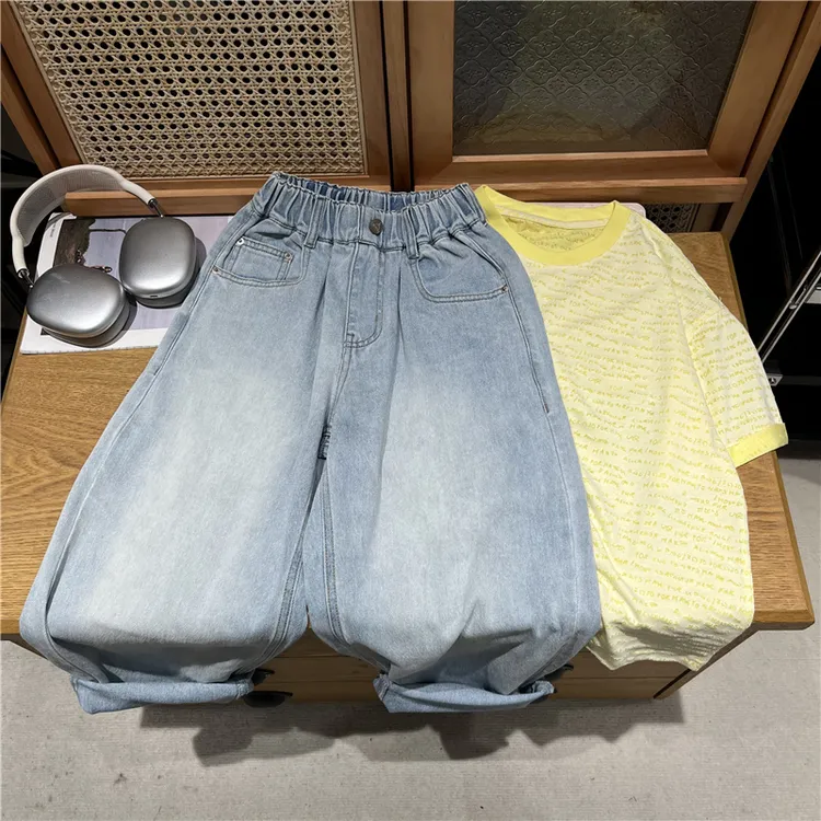 吴小越w1258男童牛仔裤春夏儿童蓝色老爹裤中大童装帅气男孩春夏