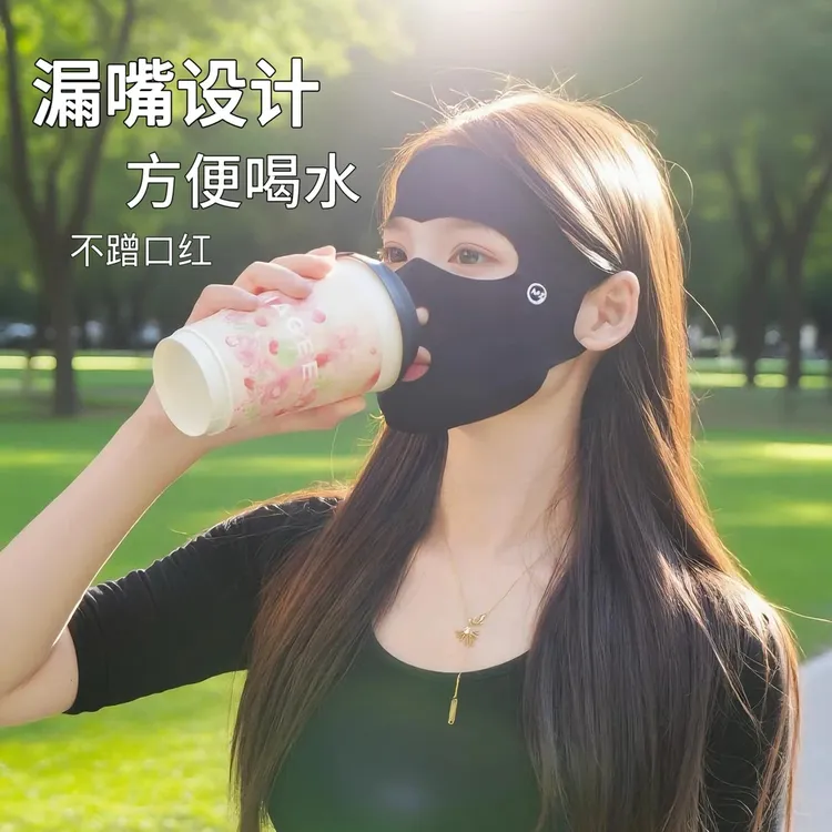 遮阳防晒面罩女夏季户外挂耳式跑步运动锦纶开口透气露鼻骑行口罩商品图