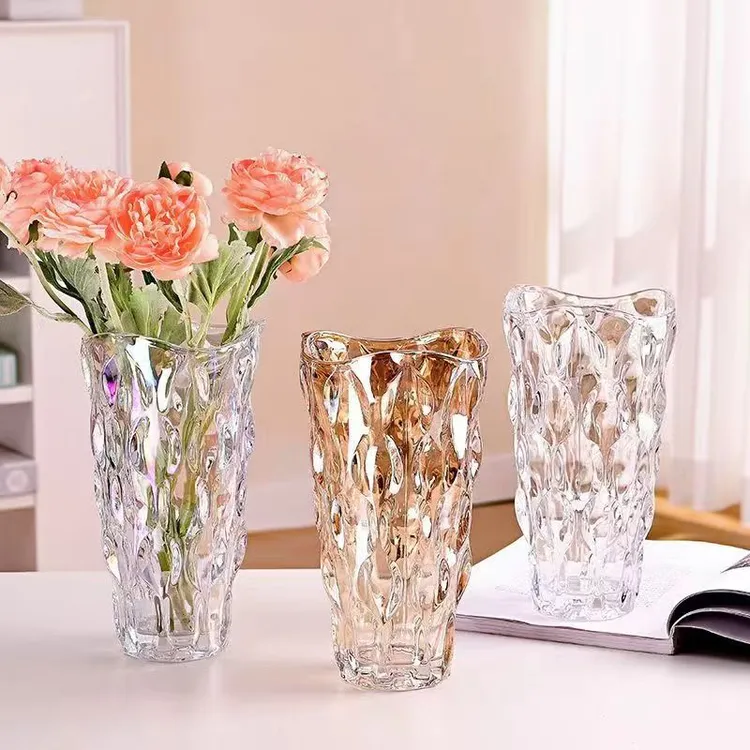 美式波西米亚透明镭射玻璃花瓶 ins桌面鲜花插花花器客厅装饰摆件