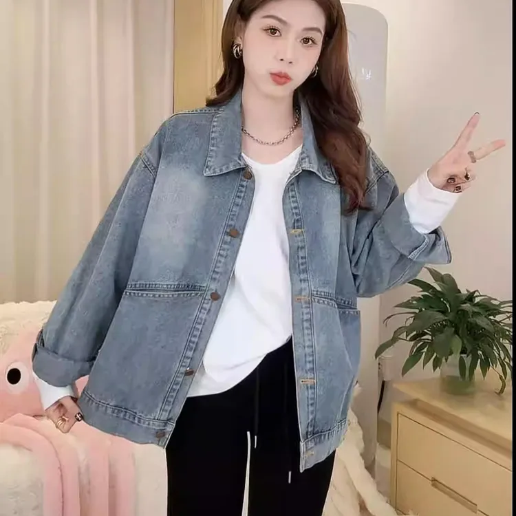 蓝色复古牛仔外套女小个子2025春装新款韩版休闲百搭bf风夹克上衣