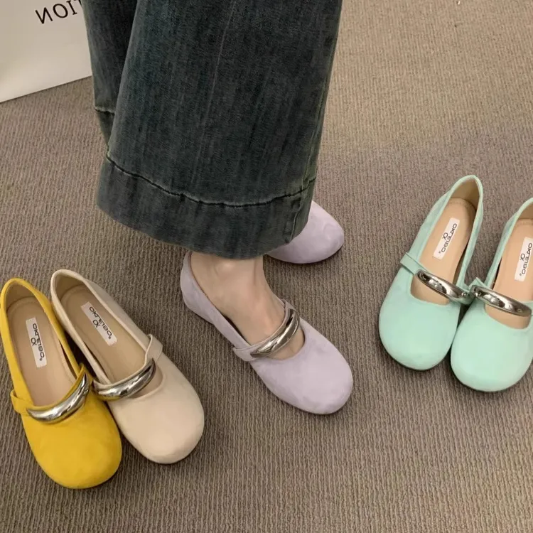 法式晚晚风温柔内增高单鞋女2025新款金属扣玛丽珍鞋小众芭蕾舞鞋