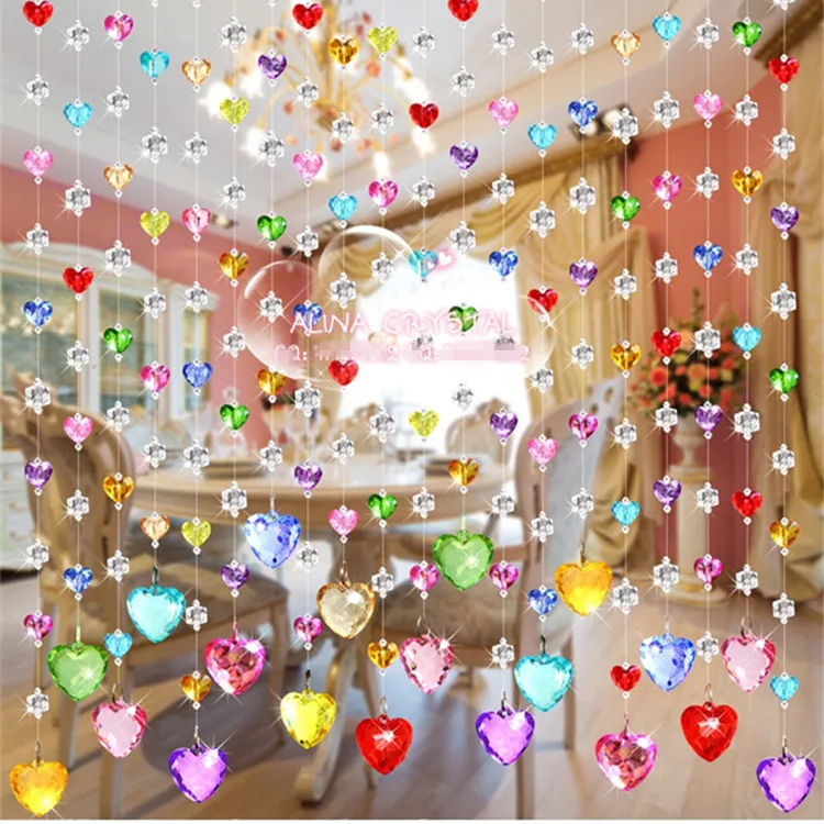 爱心门帘心形水晶珠帘客厅玄关阳台隔断风水门帘子装饰半帘免打孔