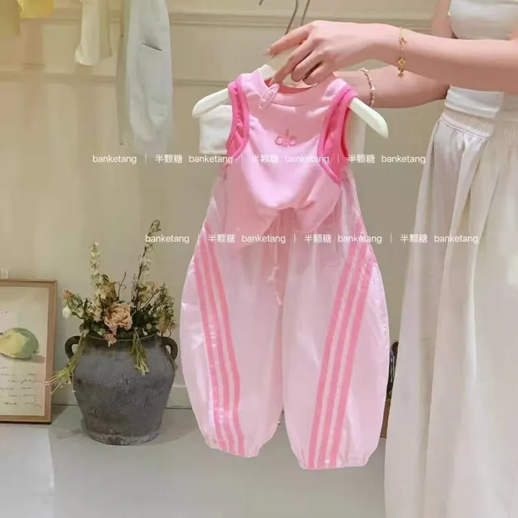 2025夏季新款韩版童装女童粉色裤子宝宝网红炸街条纹休闲工装裤潮