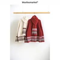 【海街日集】北欧风红色宽松慵懒长袖毛衣女冬季/配围巾 AWMY454