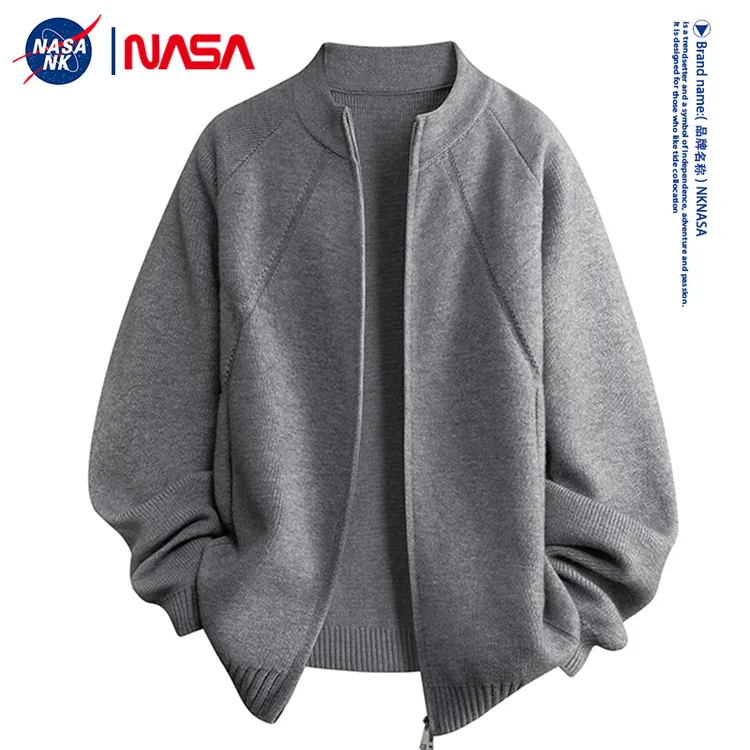 NASA联名开衫毛衣男女同款秋冬季潮流百搭保暖纯色休闲针织衫外套