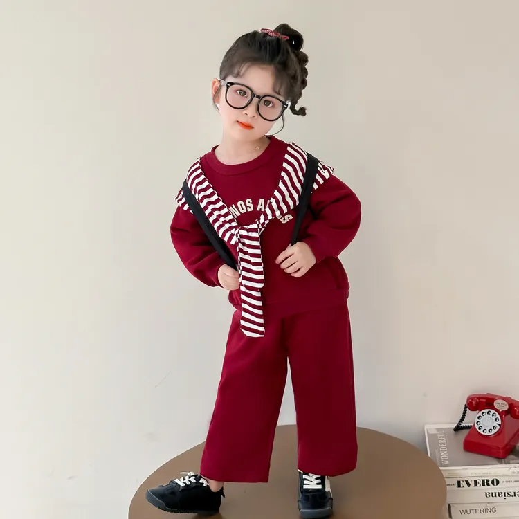女童休闲套装秋季2025新款儿童韩版卫衣阔腿裤洋气女宝时髦三件套