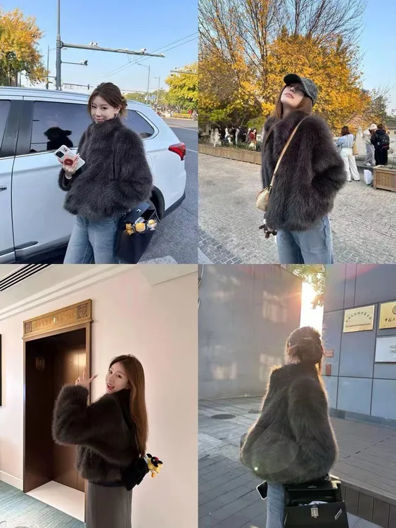 乌木檀棕“白月光”纯净版百搭不腻净版皮毛一体毛毛外套女高级