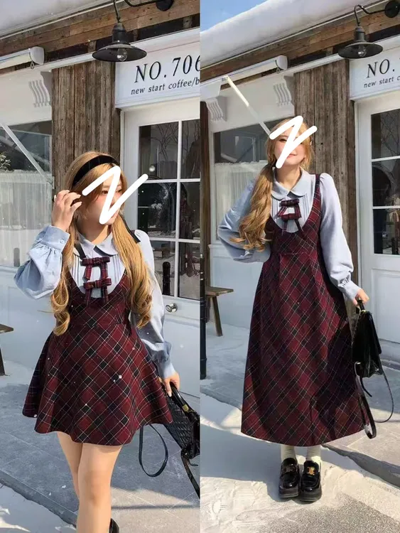 2025韩系纯欲风气质收腰显瘦精致法式学院风大码格子连衣裙621