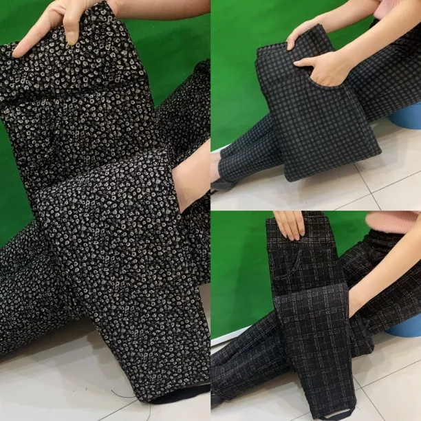 8633女士印花棉裤高腰弹力修身加厚加绒保暖外穿踩脚棉裤保暖舒适