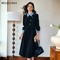 OLrain欧芮儿2025秋季新款撞色拼接拼色收腰连衣裙O57QL001003