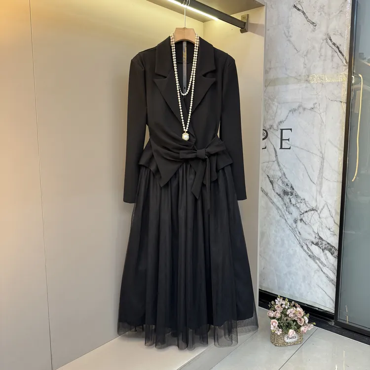 2025秋新款高级显瘦气质洋气减龄胖mm蝴蝶结上衣+裙子套装7310