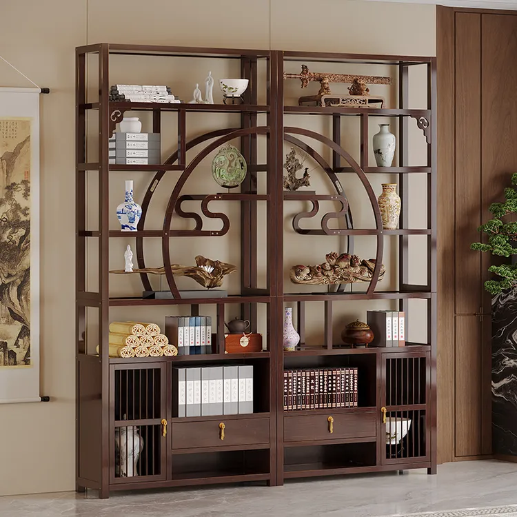 博古架新中式置物架茶室多层茶具杯子收纳架古董摆件架茶叶博物架
