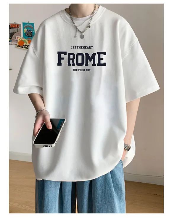 夏季通用短袖T恤城市机能风白色男t恤衫港风潮流宽松百搭男士印花