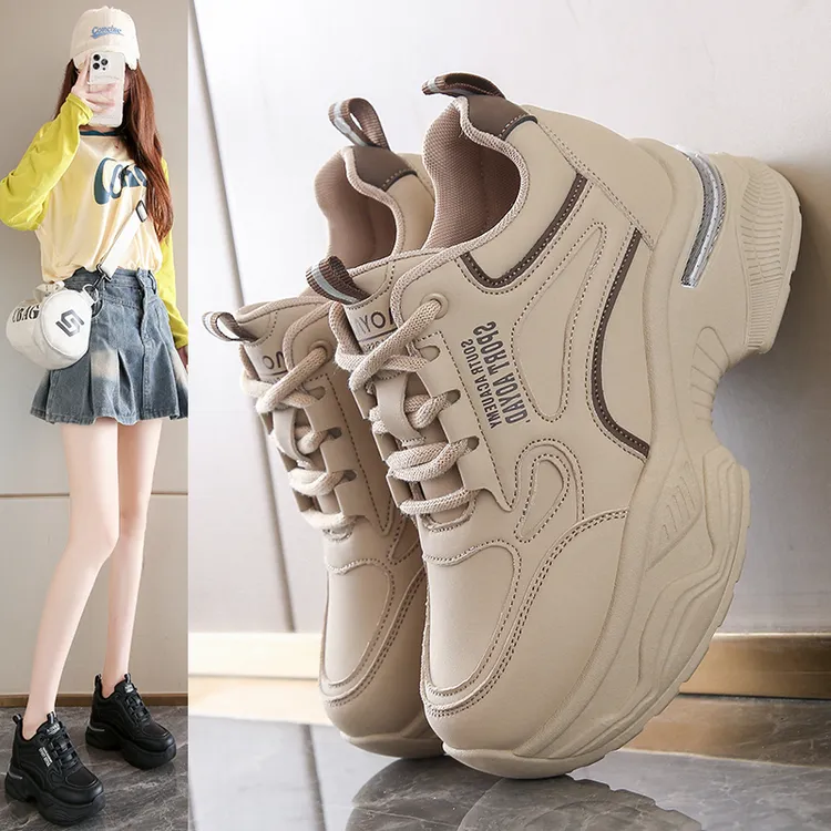 2025秋季内增高老爹鞋女韩版时尚百搭7.5公分皮面透气休闲女鞋