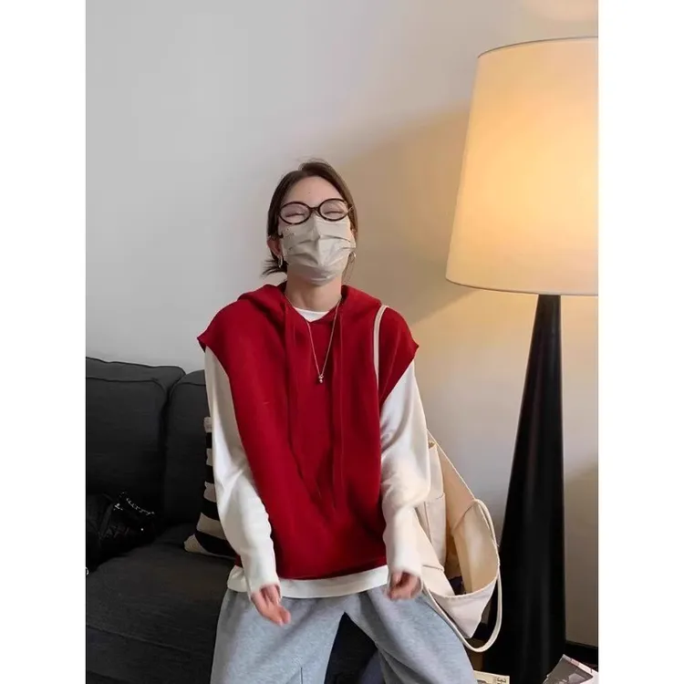 特大码300斤秋冬季新款简约叠穿连帽外穿马甲背心无袖坎肩上衣女