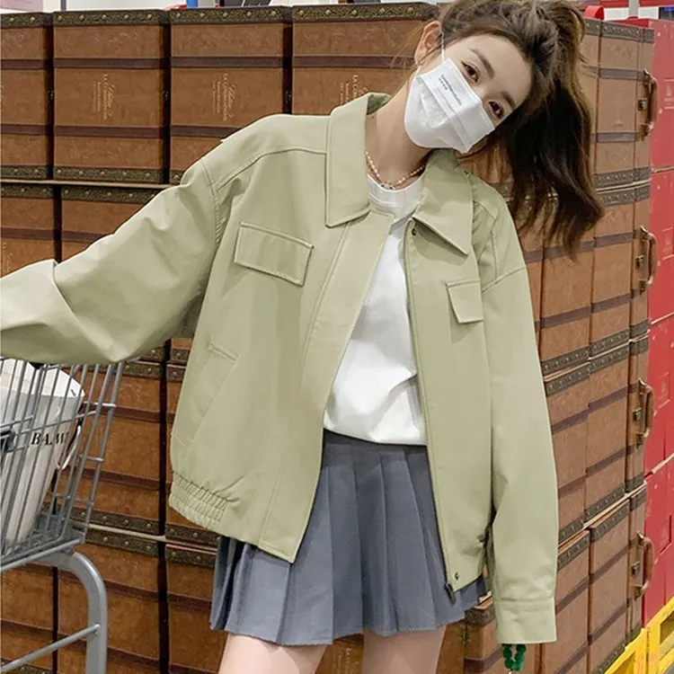 美式复古pu皮衣外套女春秋新款高级感小众机车服宽松休闲夹克