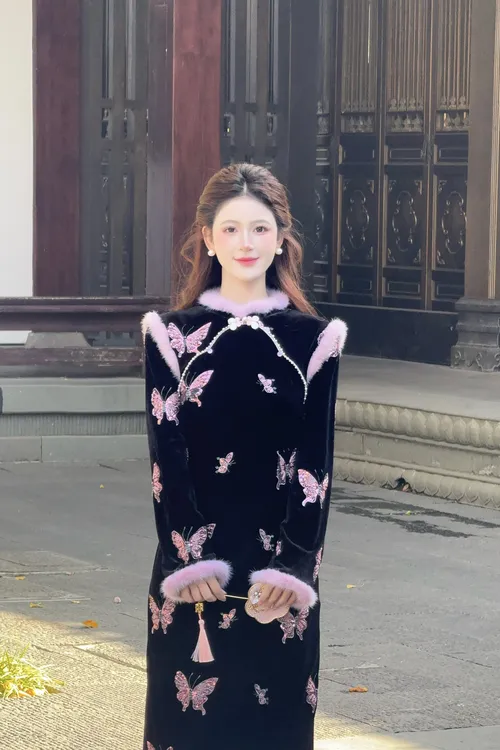 LiLi李李家【花蝶令】新中式国风重工珠绣蝴蝶旗袍连衣裙XMZH10737