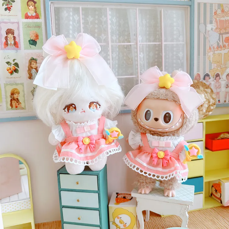 娃衣10cm15厘米棉花娃娃娃衣服拉布布连衣裙小樱裙子粉色背带裙