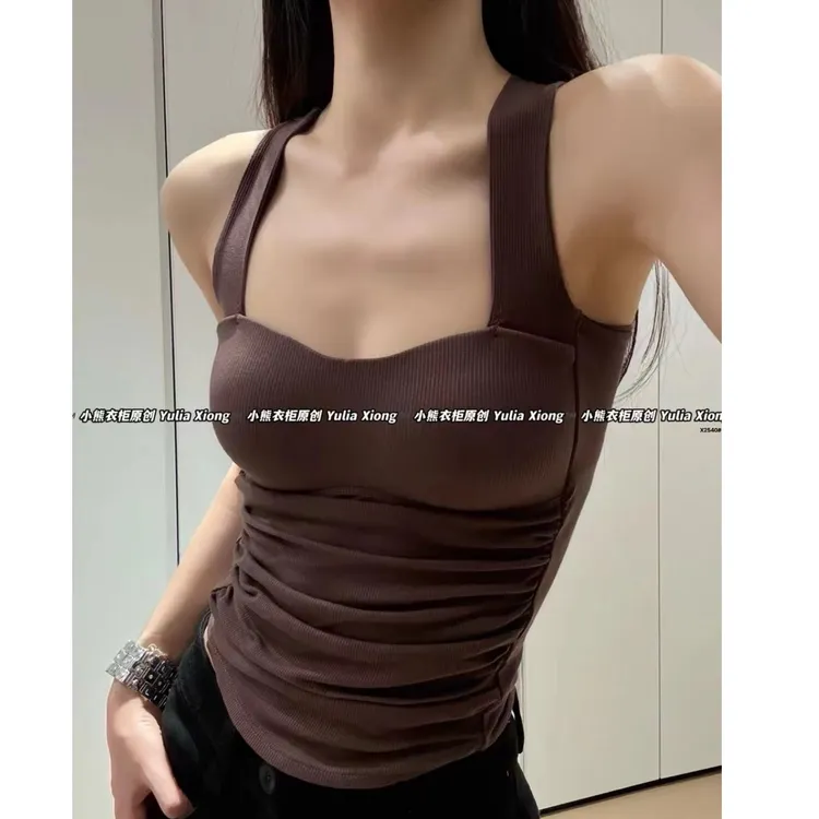 夏季带胸垫美背修身吊带背心女内搭别致短款上衣