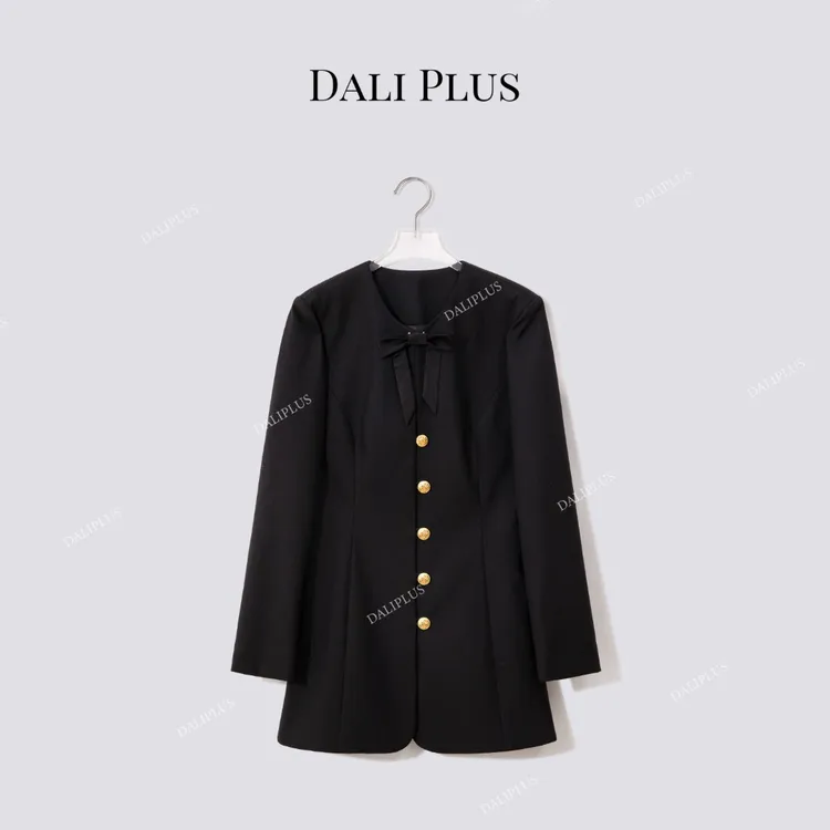 DALI PLUS“蝴蝶结收腰西装”100澳洲美丽诺羊毛中长款外套D5ST1412