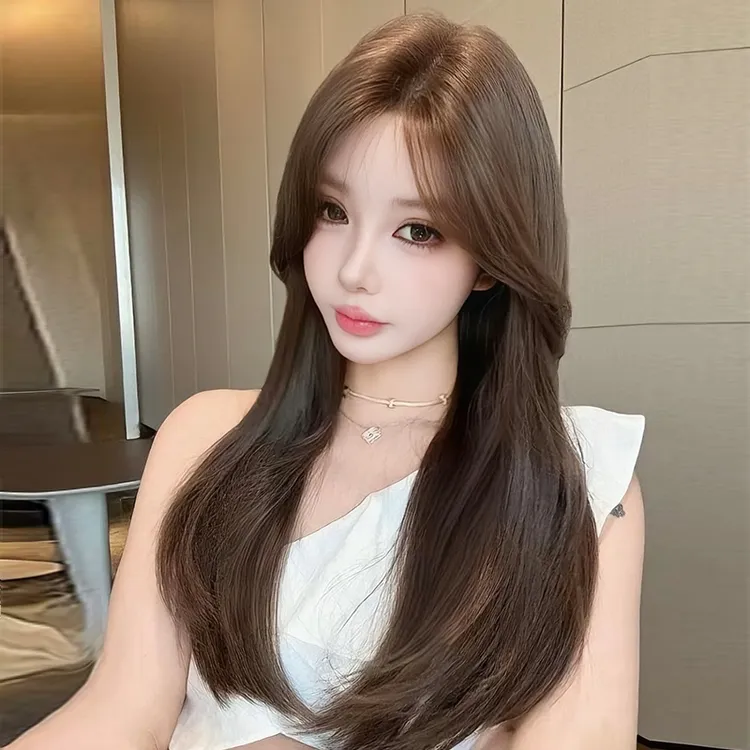 崽甜【纯欲雾棕】女长发仿真夏天中分自然全头套蕾丝层次内扣假发套