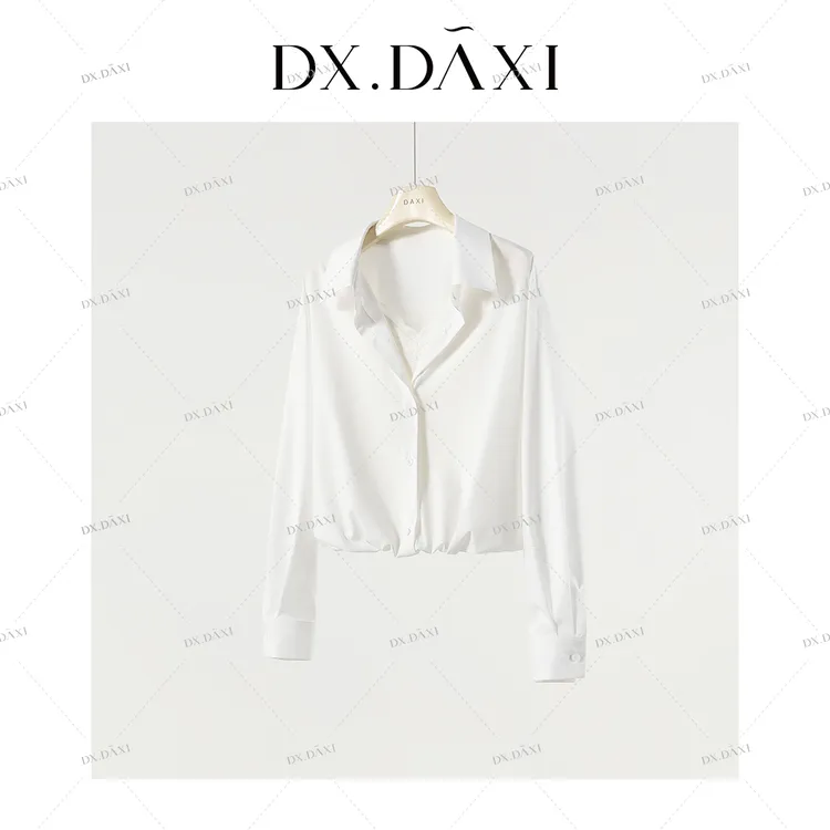 代大喜【茉莉奶白】蕾丝边温柔气质V领长袖收口衬衫25春季新款上衣