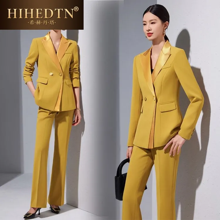 高级感黄色西装套装女2025新款春秋气质设计感职业装西服外套正装