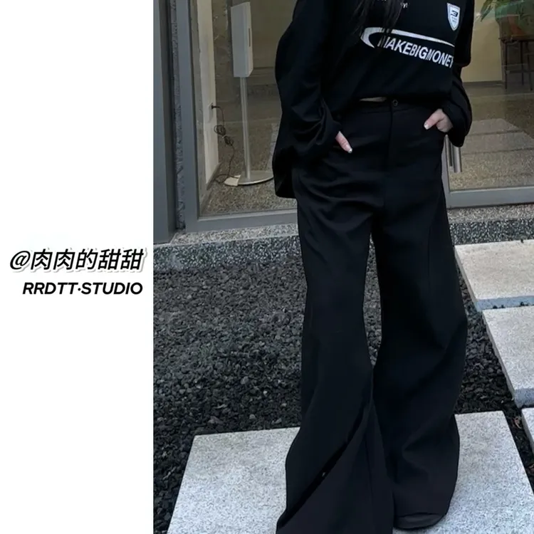 夏款【直筒弯刀裤】大码弯刀弧形螺旋剪裁西装裤直筒裤黑白色高级感