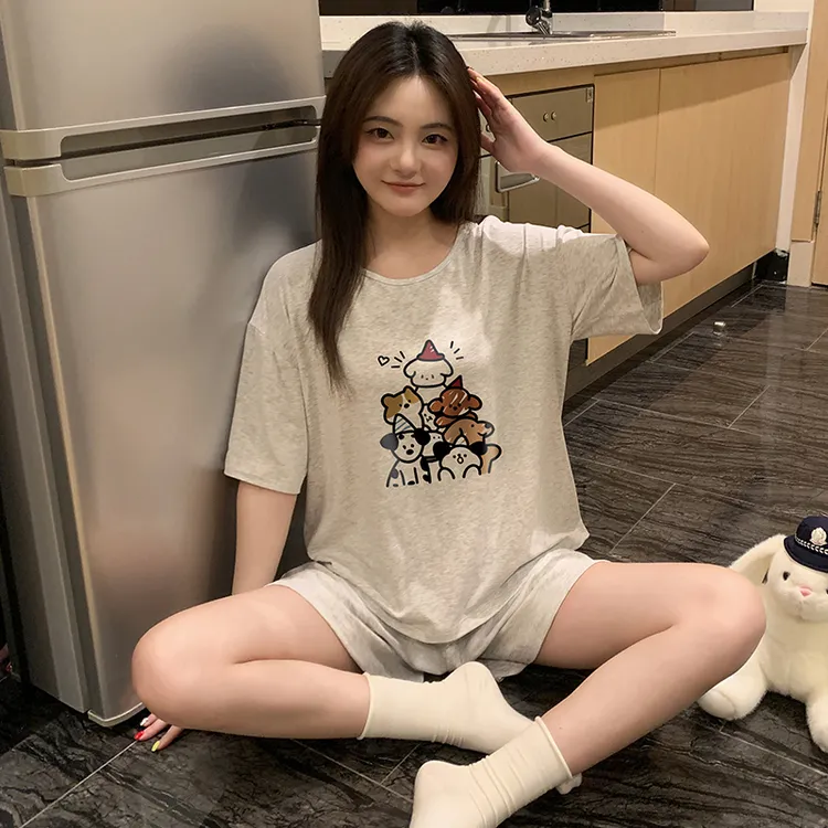 莫代尔睡衣女款夏季薄款卡通可爱短袖短裤夏天学生宽松家居服套装