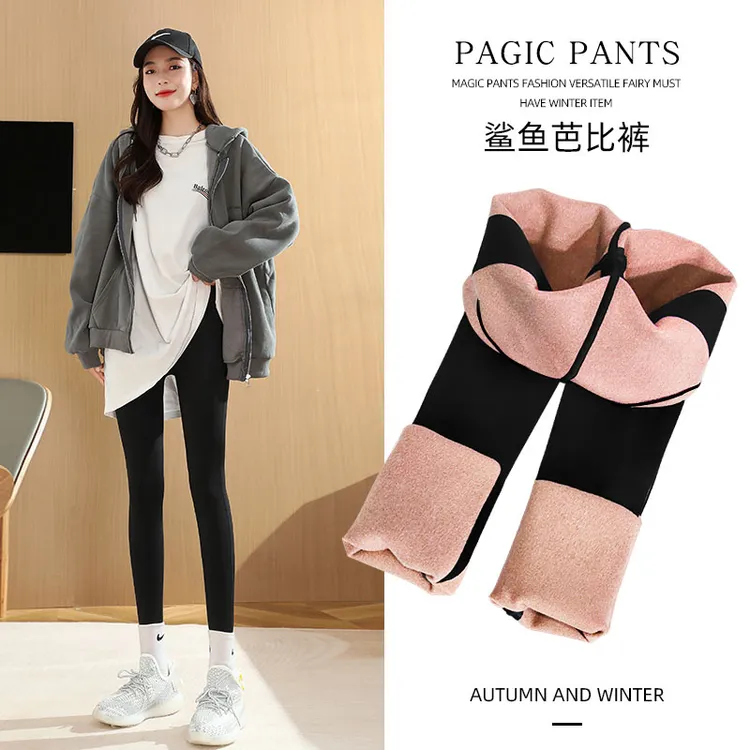 鲨鱼裤女2025冬季加绒加厚款外穿高腰无痕高弹力瑜伽芭比打底裤