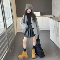 松弛感连帽针织开衫外套女童2025秋大码宽松中长款软毛衣上衣
