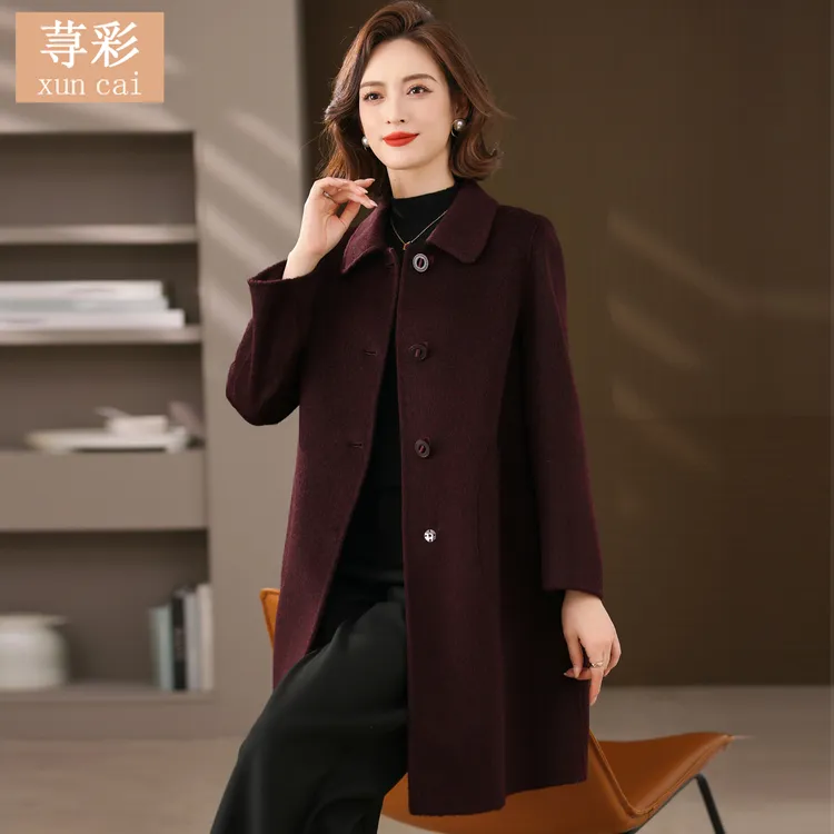 双面羊毛大衣女中长款显瘦冬新款中年妈妈高端气质骆驼绒冬装外套