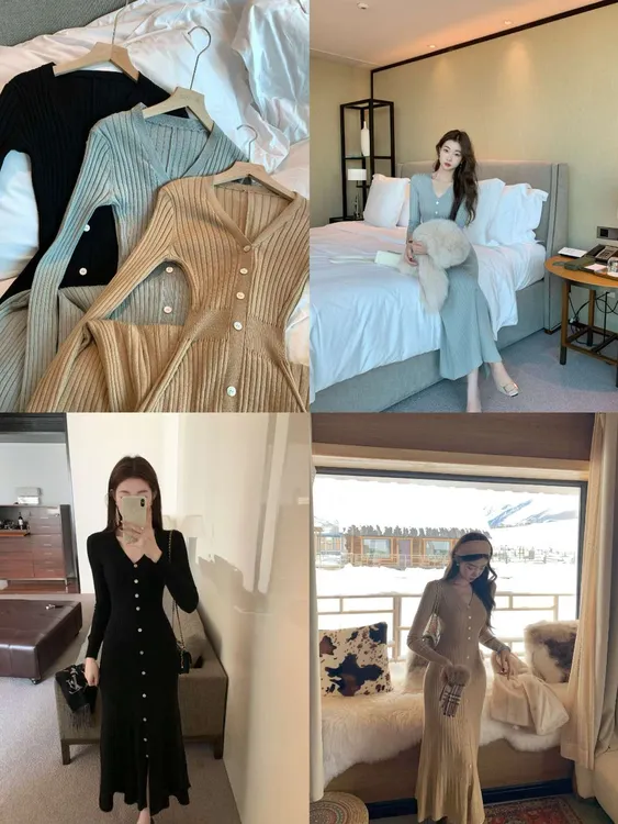 EIA一尧【轻熟oni】韩系气质穿搭慵懒感连衣裙纯欲收腰显瘦御姐长裙