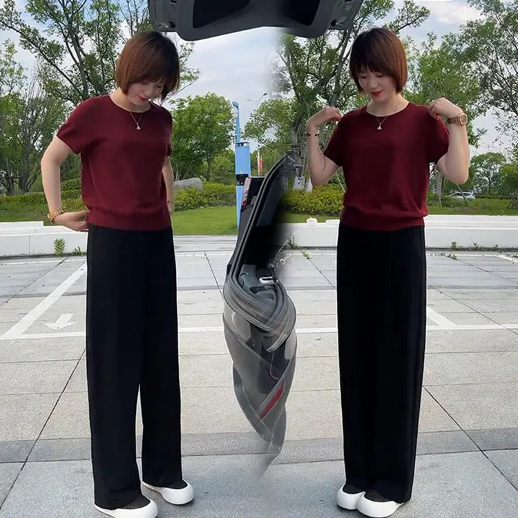2025夏季时尚气质穿搭女简约百搭短袖上衣小个子高腰直筒休闲长裤