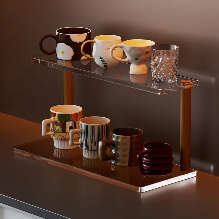 桌面置物架亚克力杯架桌面多层餐桌台面杯架子咖啡店转角收纳展示