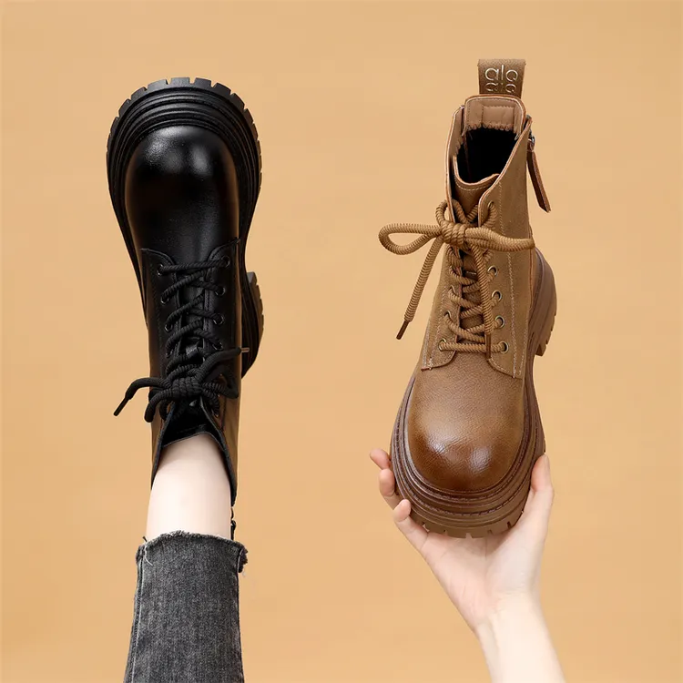 英伦风厚底马丁靴女2025年冬季新款时尚显脚小加绒显瘦软底工装靴