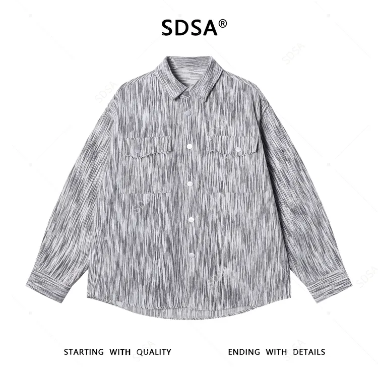 SDSA男士秋冬新款痞帅男装潮牌纹理感长袖衬衫下摆不规则设计衬衣
