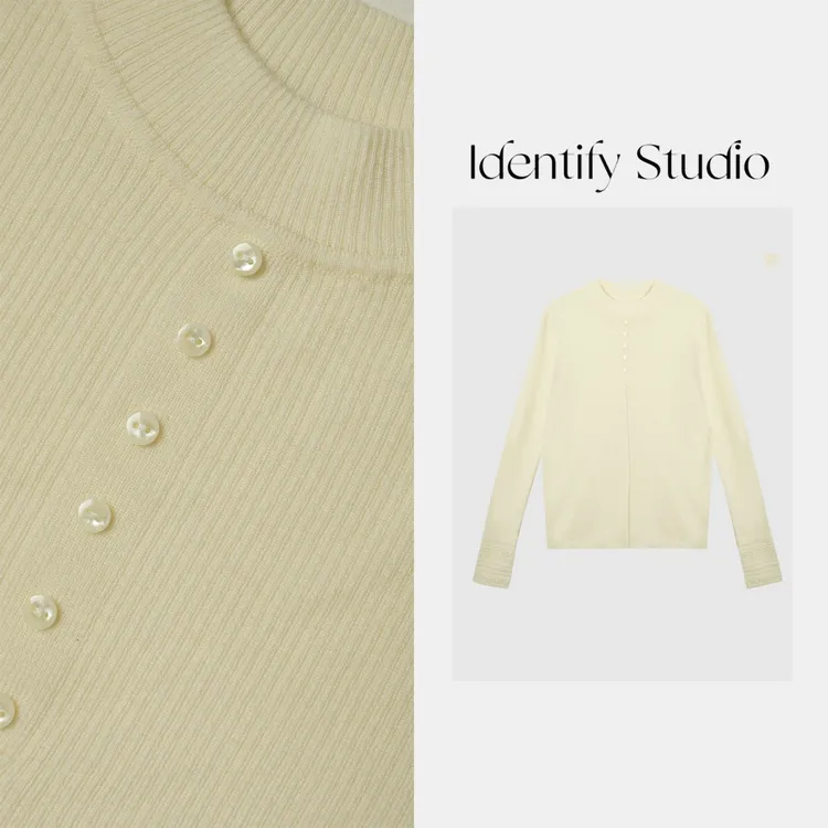 IDENTIFY冬季新款简约百搭镂空钩花羊毛打底上衣25AWZX11025082