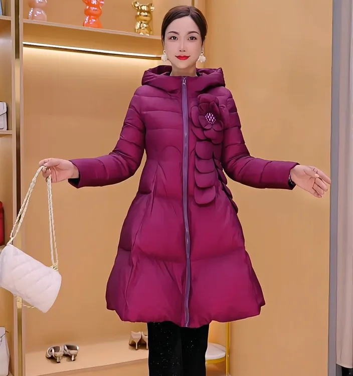 871南油高端90白鸭绒中长款女冬季时尚连帽羽绒服外套